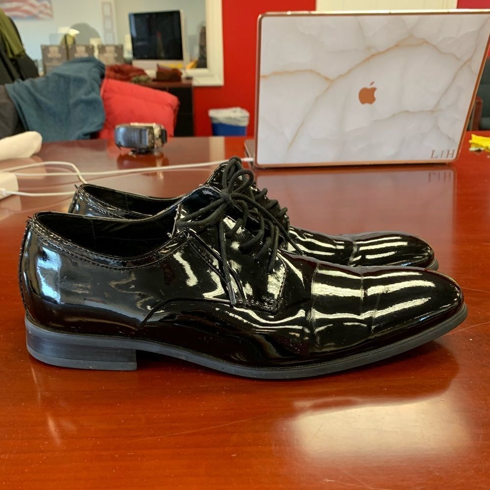 Calvin Klein Avante shiner Black Dress Shoes sz 10-1/2 EUC
